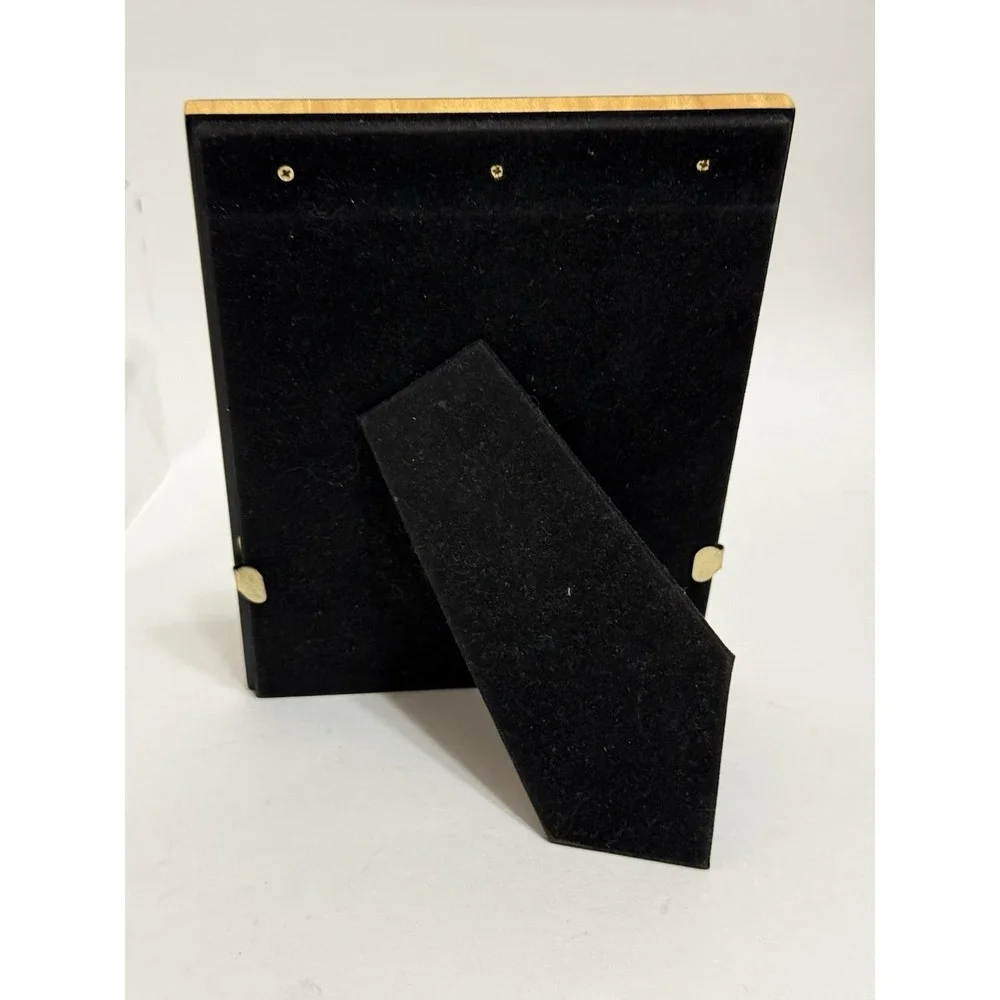 Black Lacquer 4x6 Picture Frame Gold Checkerboard Inlay Wood Easel Tabletop 8x10